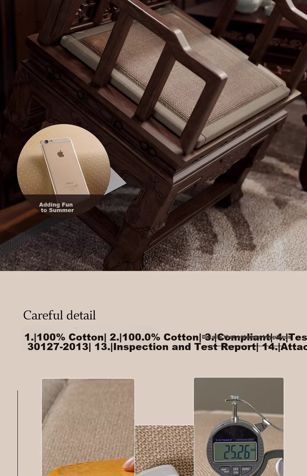 Qiqijia Chair Cushion, Chinese-Style Taishi Chair Pad, Thick And Soft, Redwood Solid Wood Sofa Cushion, Wear-Resistant, Tea Table Round Chair Seat Cushion, Butt Pad 4