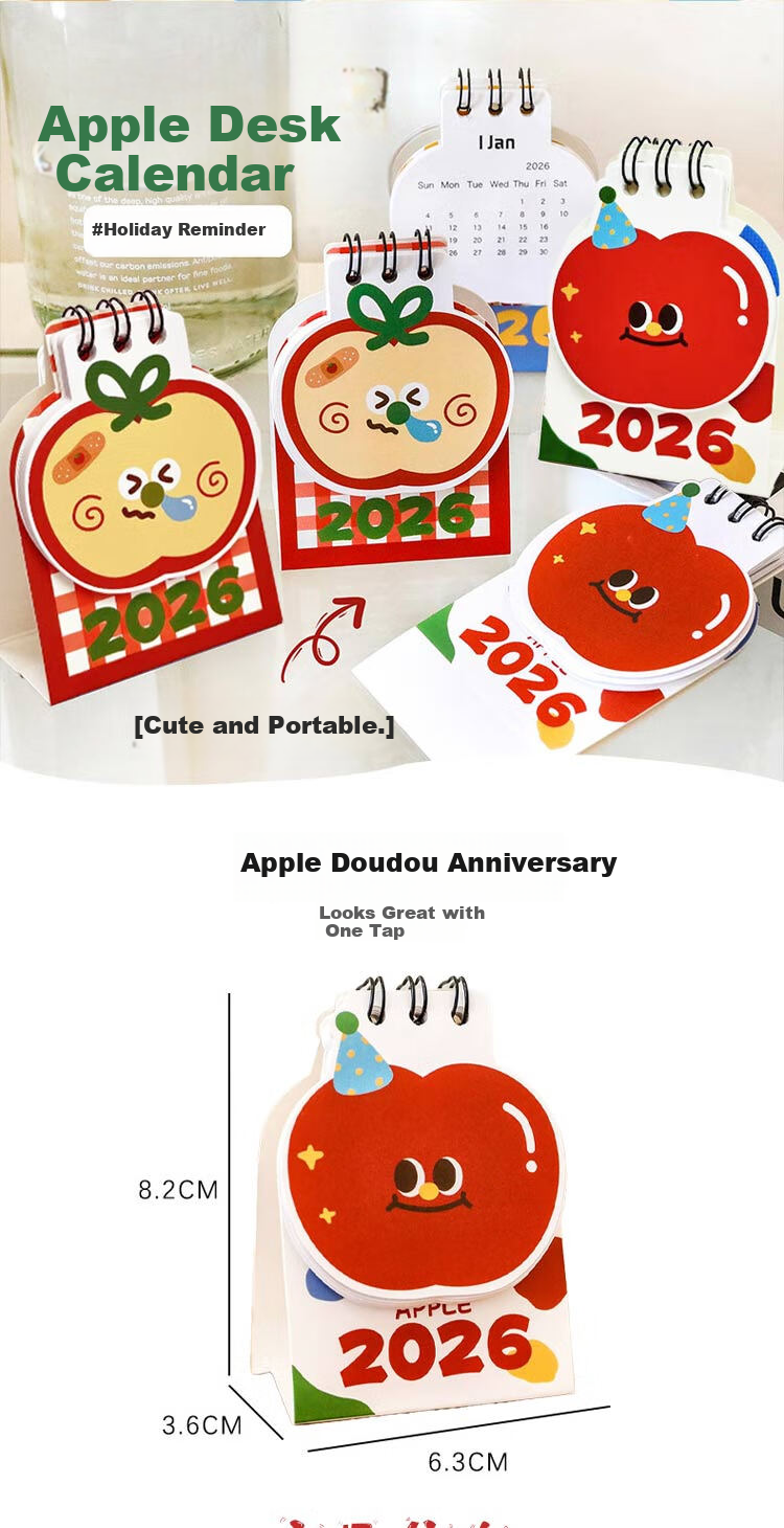 Jufu 2026 Apple Desktop Calendar Small Ornament Student Cute High-Value Plan Punch Card Calendar Gift Creative Small Calendar Spring Festival New Year Gift 1