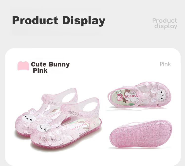 Mutong Girls' Summer Jelly Sandals Soft Sole Anti-Collision Toddler Closed-Toe Beach Shoes Cute Bunny Pink Size 160 27