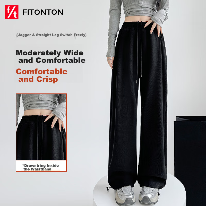 FitonTon Women's Casual Sports Pants 2026 Spring Autumn New High Waist Draped Straight Slim Versatile Sweatpants Wide Leg Trousers