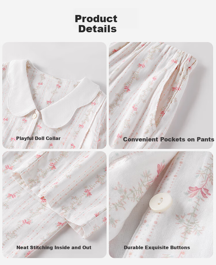 Ying's Maternity Postpartum Set Autumn New 10A Antibacterial Double-Layer Cotton Gauze Nursing Pajamas Homewear Pink M 20