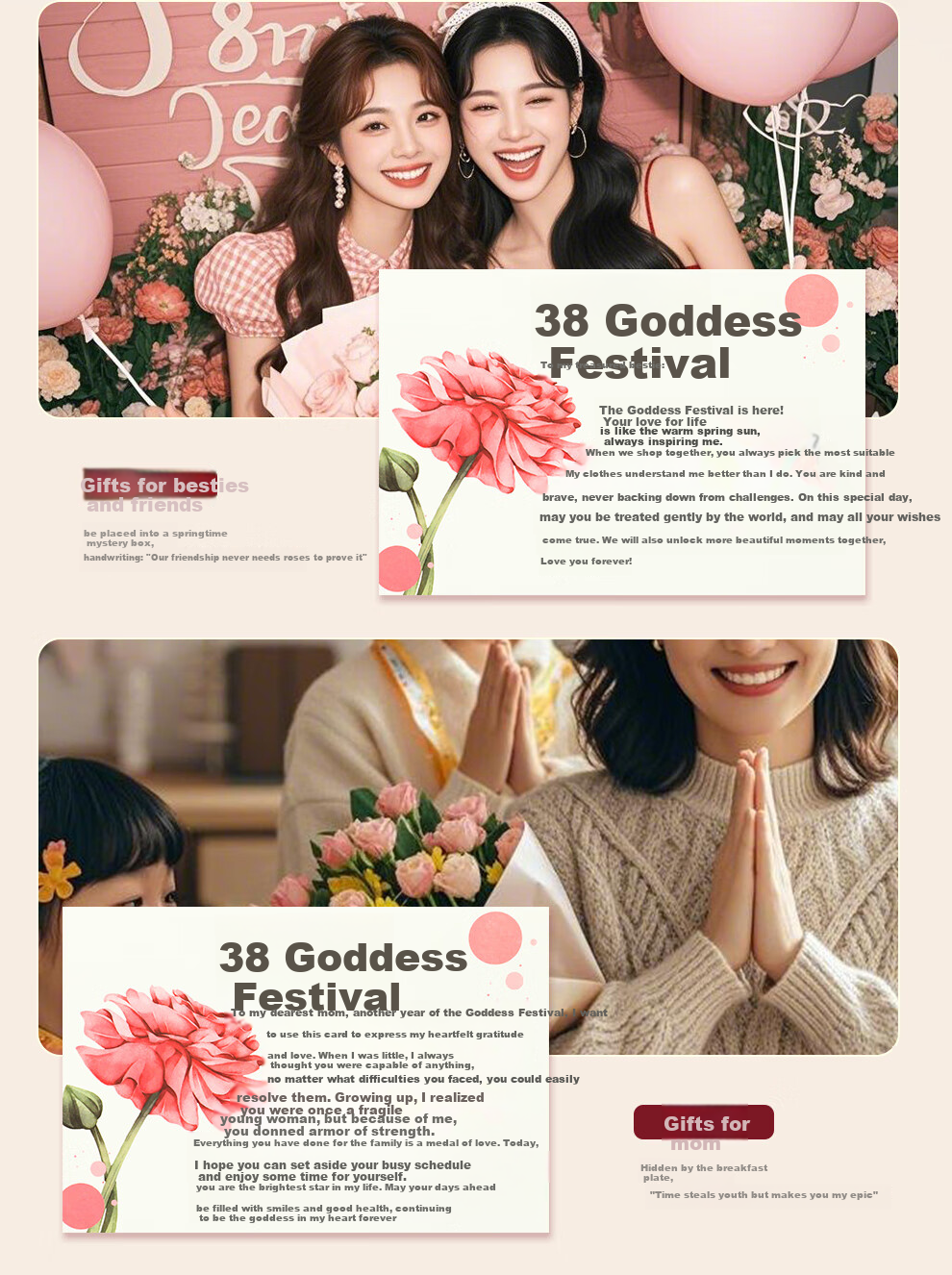 Longe Women's Day Greeting Cards DIY Handwritten Gold Foil Premium 38 Festival Envelope Set (2 Pieces) 5
