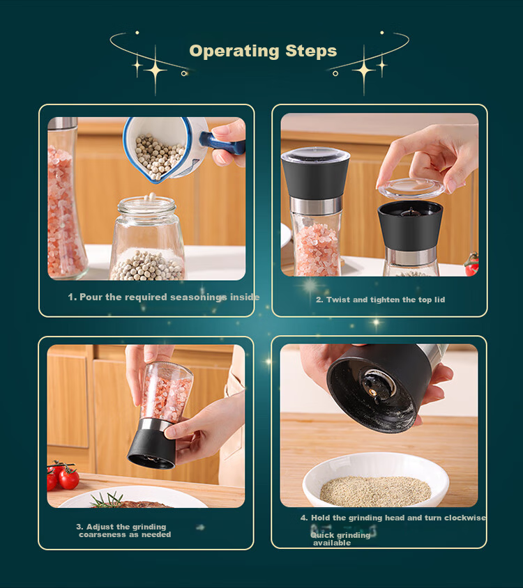 Baijie Sea Salt Grinder Manual Pepper Mill Black Pepper Sichuan Pepper Seasoning Bottle Ceramic Grinding Core 150ml 4