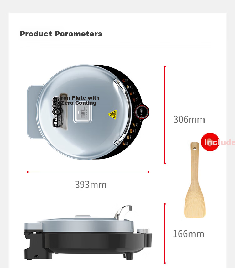 Liven Stainless Steel Electric Griddle for Home Use, Non-Coated, 38mm Deep, 1800W Double-Sided Heating, Pancake Maker, Uncoated Electric Frying Pan, Breakfast Machine LR-B3097 20
