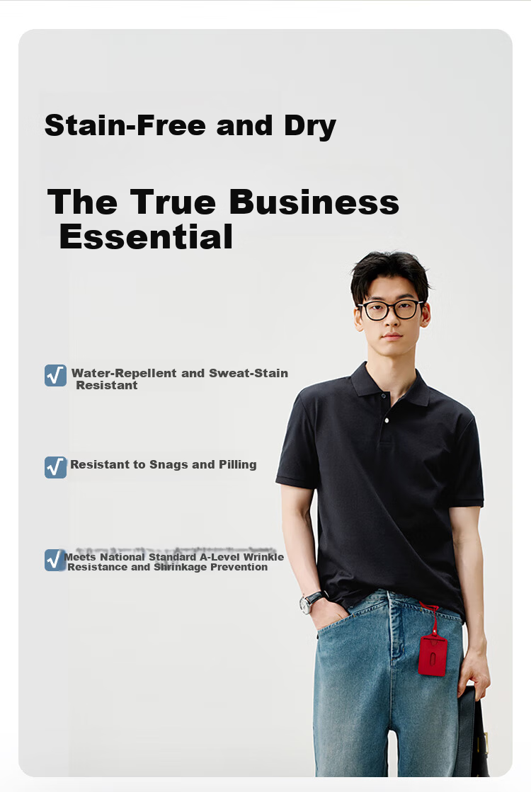 JD Original [Stain-Free Sweat] Men's Polo Shirt, Short-Sleeve T-Shirt for Spring, Men's Clothing Top, Black, S 3
