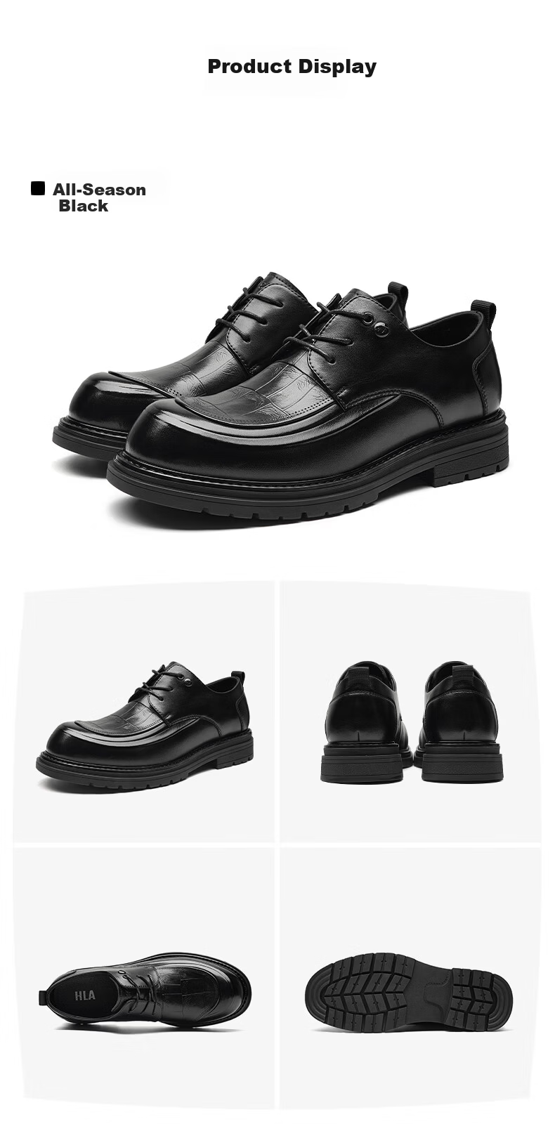 HLA Men's Leather Shoes Spring Summer Height Increasing Business Casual Black 38 11