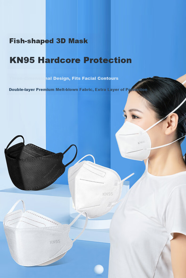 Leyoubaiyi KN95 Mask 50pcs Disposable 3D Dustproof Anti-Droplet Industrial Dust Haze Protection Double-Layer Meltblown Fabric Individually Packaged White 1