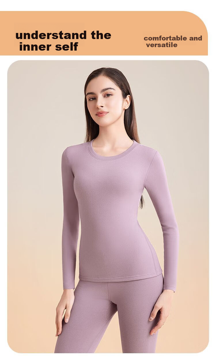 GUJIN Double-Sided Fleece Lined Mink Cashmere and Lyocell Thermal Underwear Set for Women Thickened Autumn Winter Heat Retaining Base Layer Top and Bottom 17