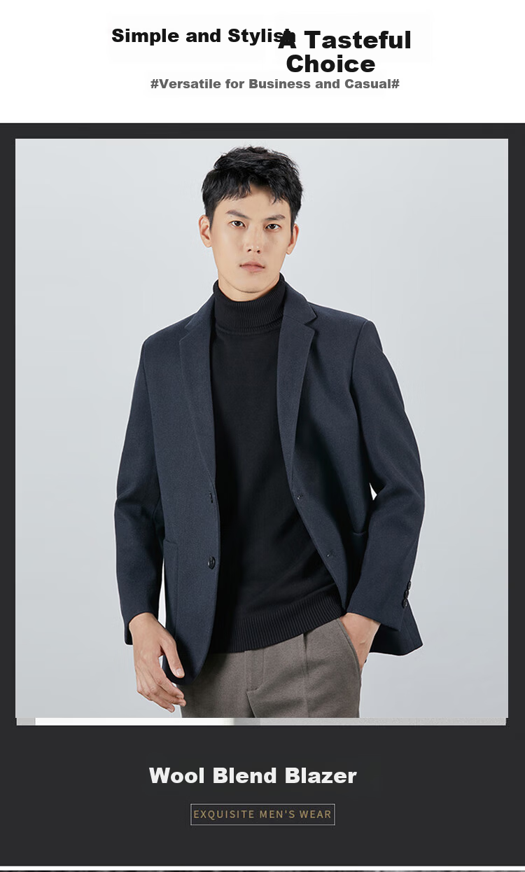 ROMON Wool Suit Jacket for Men, Autumn And Winter Business Casual Thick Coat, Men's Outerwear, 85XF Black 3XL 2
