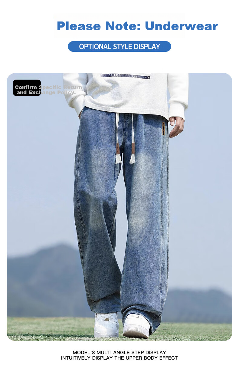Warrior Men's Straight Leg Jeans American Style Wide Leg Casual Loose Gradient Pants 5011 6