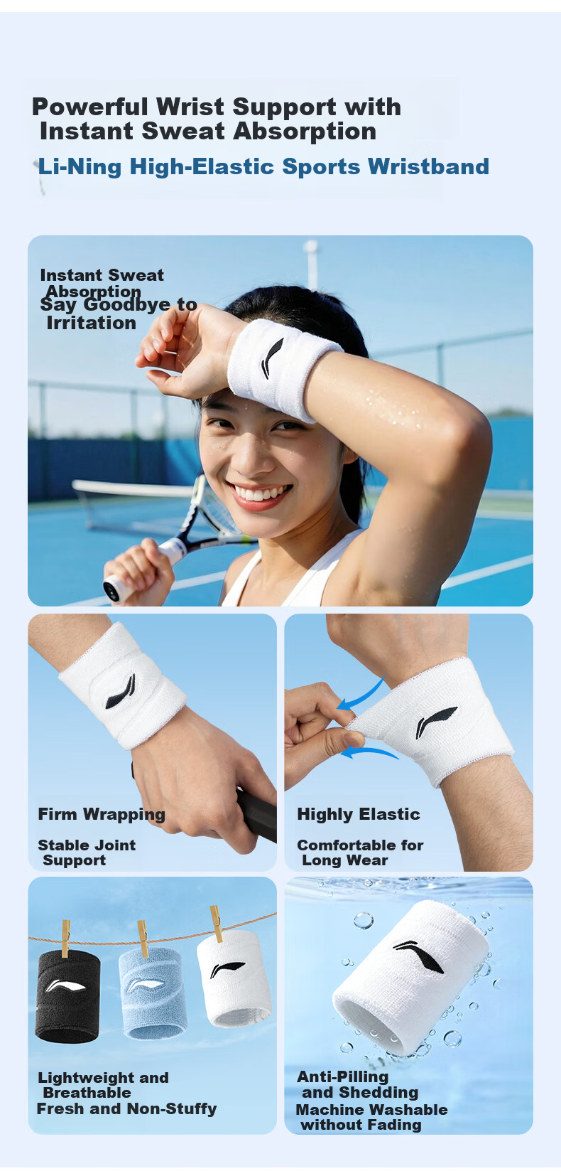 LI-NING Wristband Sports Fitness Sweat-Absorbing Wrist Towel for Badminton Basketball Volleyball Tennis Tendonitis Wrist Injury 3