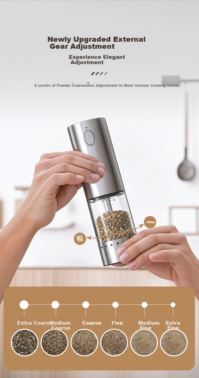 CLITON Electric Pepper Grinder Household Adjustable Spice Grinder Electric Mill for Sichuan Pepper Sea Salt Kitchen Pepper Powder Grinder Bottle Jar 14