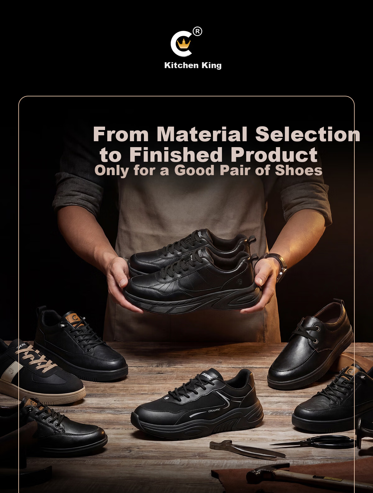 ChuWang Non-Slip Water-Repellent Oil-Resistant Chef Shoes Men's Casual Sports Leather Work Shoes New Model Size 43 1