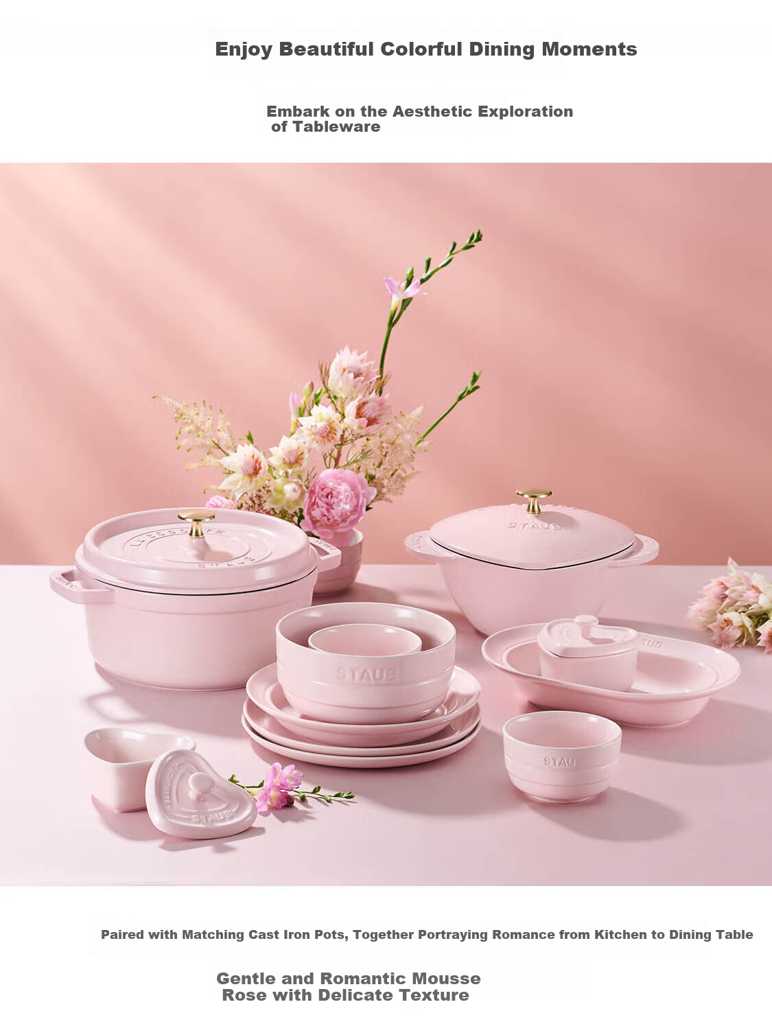 Staub Mousse Rose Pink 16-Piece Dinnerware Set for 6 People, Includes Salad Bowls, Rice Bowls, Soup Noodles Bowls 1033077 4