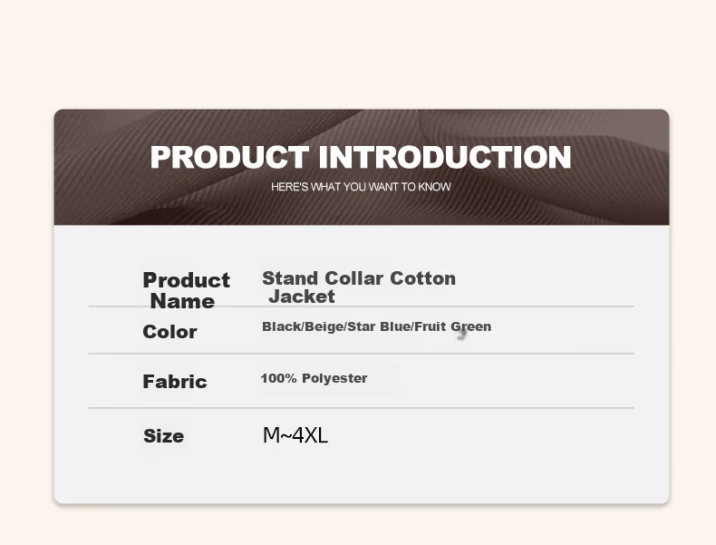 Jeanswest Men's 2025 New Thickened Stand Collar Puffer Jacket Winter Fleece Lined Warm Cotton Coat 6