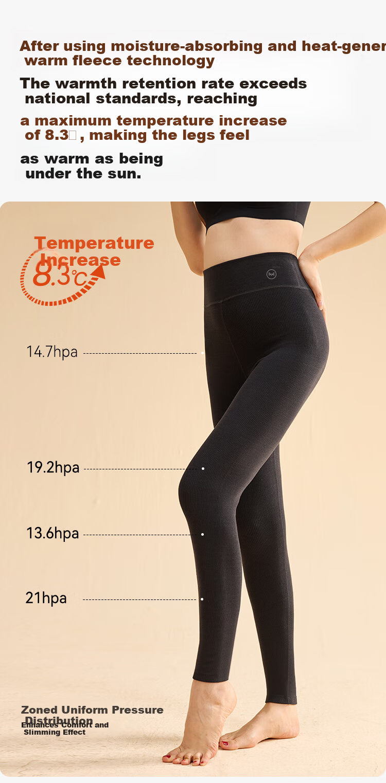 Miiow Women's Thermal Pants Polyester-Free Vertical Stripe Acrylic High-Waist Thermal Leggings Autumn Winter New 5