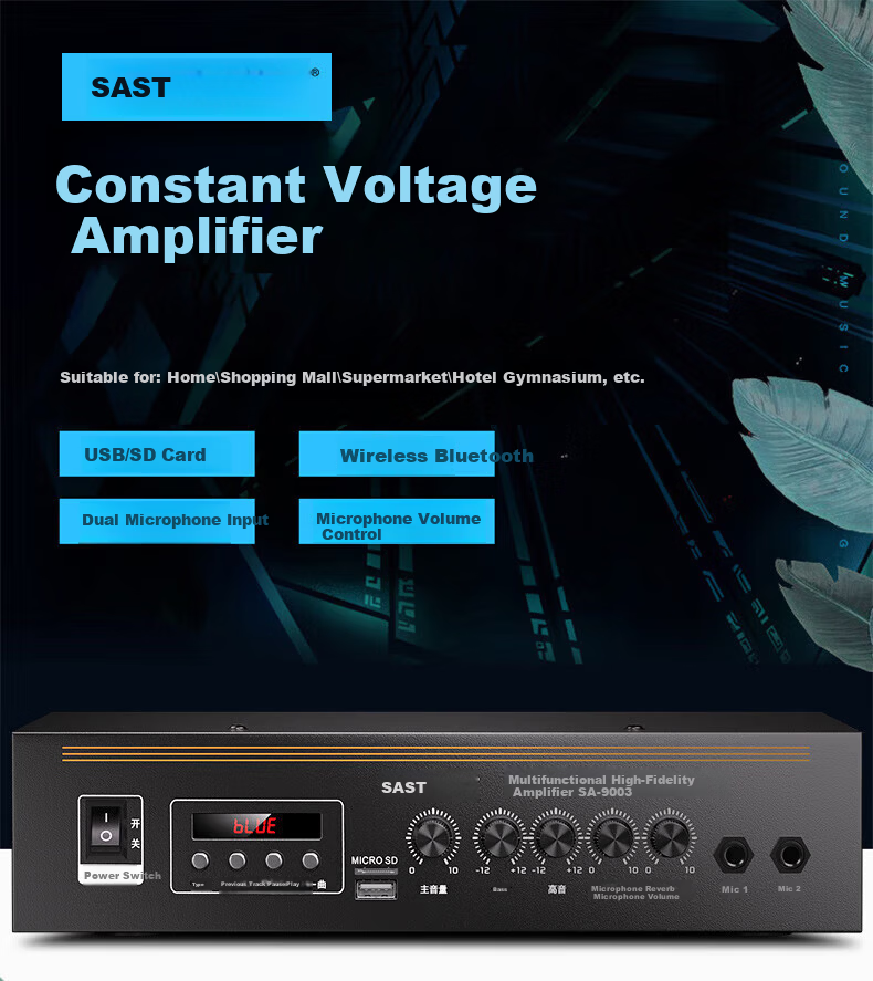 SAST 100W High Power Constant Voltage Amplifier Bluetooth Public Address Home Amplifier Ceiling Speaker U Disk Wall-mounted Audio Store Meeting Home Theater System 1