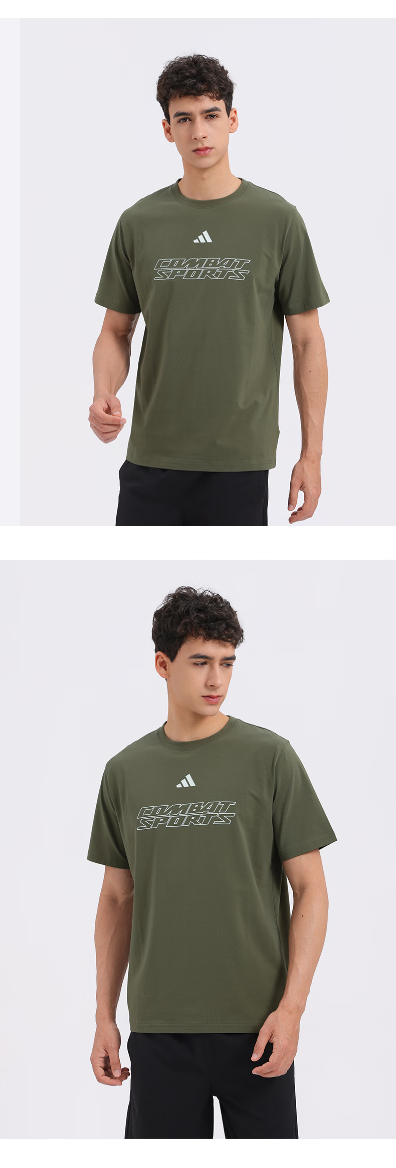 Adidas Men's Short Sleeve 2026 New Casual Sports Fitness Skin-friendly Cotton Crew Neck T-Shirt Olive Green/White 2XL 11