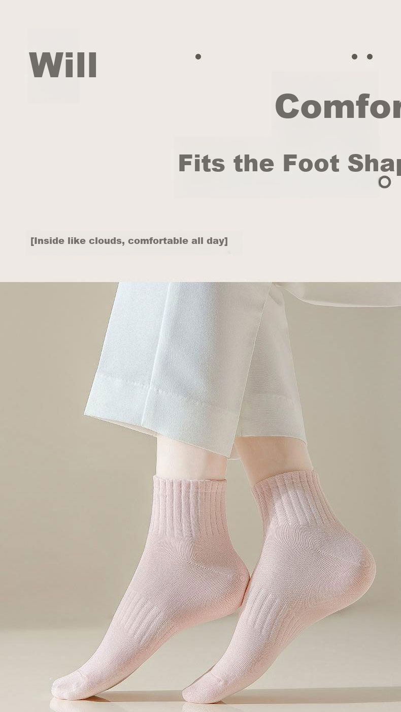 Cotton Full Women's Short Socks 100% Pure Cotton Antibacterial Odor-Resistant Breathable Sports Low-Cut Ankle Socks 6 Pairs 10
