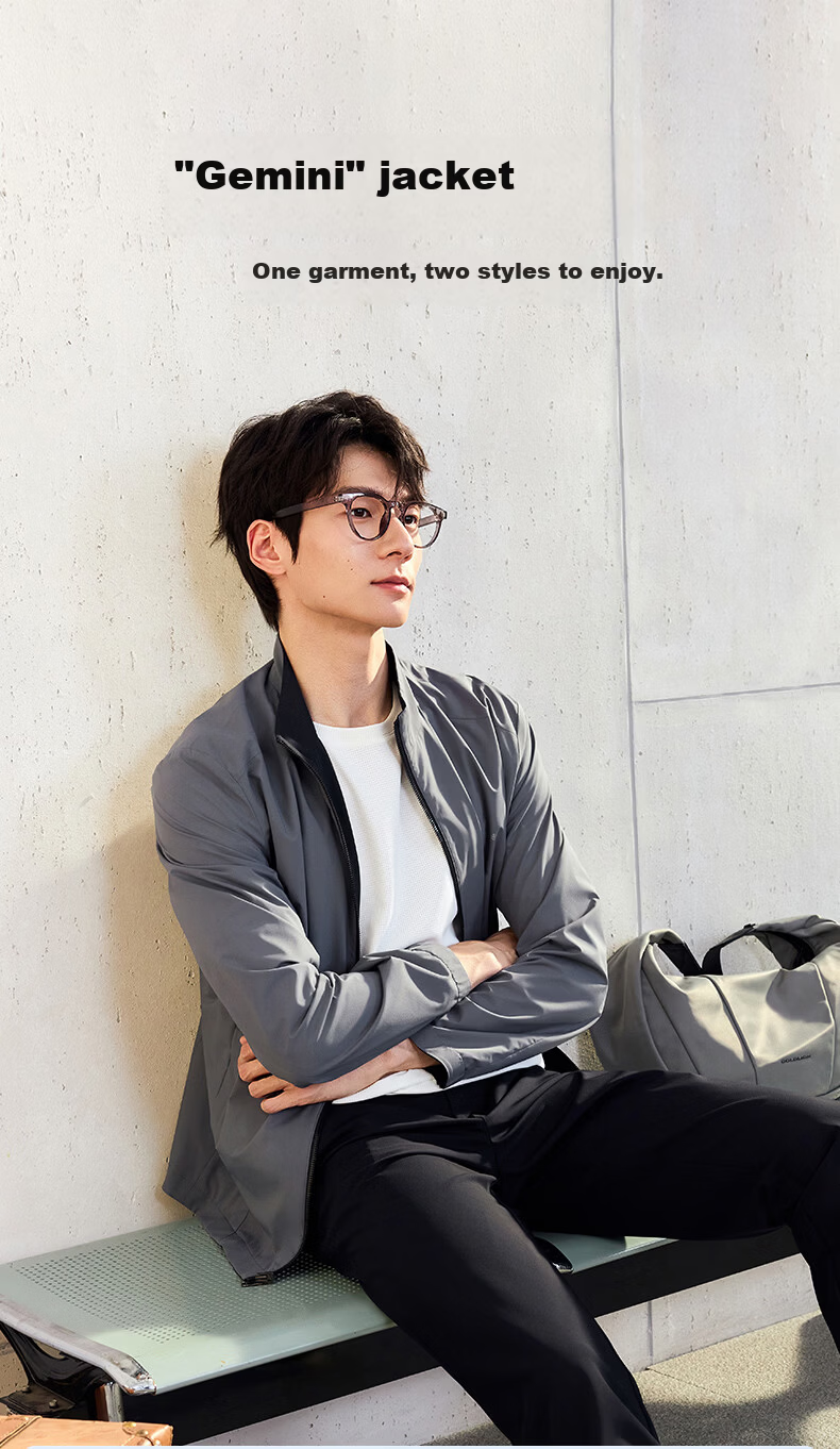 Goldlion [Reversible] 26 Spring Summer Men's Jacket Stand Collar Cloud-Feel Comfortable Commuter Casual Coat Dark Gray 2XL 2