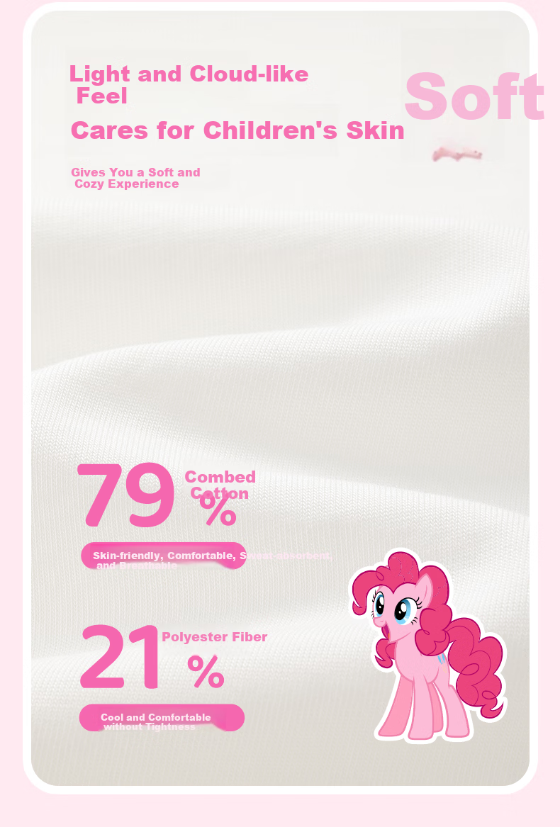 My Little Pony Girls' Short Sleeve T-Shirt 2026 New Color-Block Shell Embroidery Top Cooling Half Sleeve White 110 5