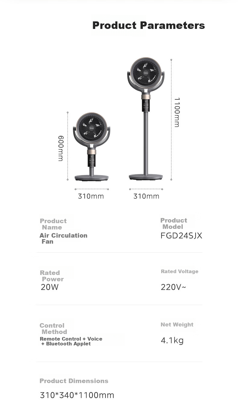 Midea Air Circulation Fan High Airflow Home Upright Upgraded Tall Floor Fan Bedroom Dormitory Quiet Purification Antibacterial Desktop Small Table Fan GAI24KL 16