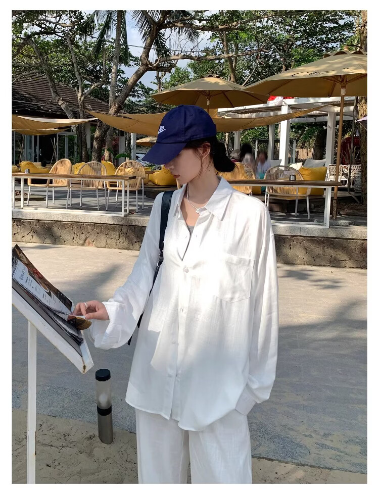 ICH MODE "Bangkok Holiday" Linen Shirt Women Lazy Style Physical Sun Protection Long Sleeve Shirt Linen Color L 9