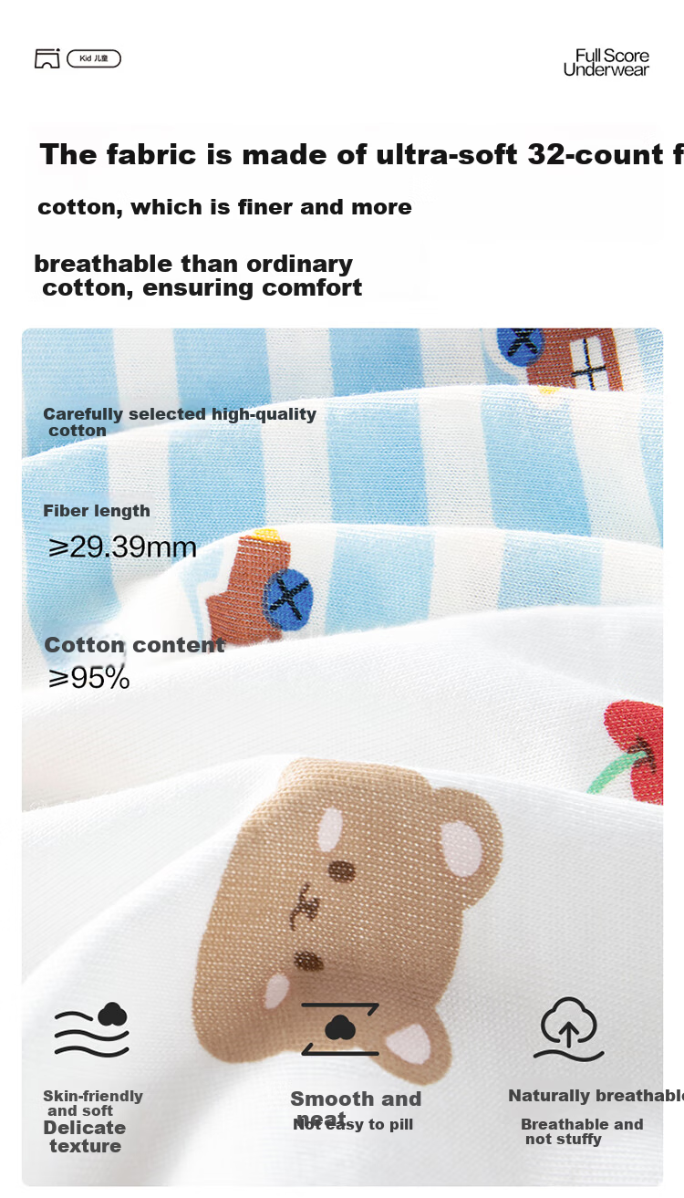 PurCotton Kids Printed Breathable Underwear Rabbit Cherry + Pink Radish 150 10