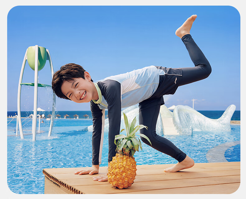 LI-NING Kids Two-Piece Long Sleeve Rash Guard and Pants Swimwear Sun Protection Boys Surfing Suit 8511 Blue Size 160 13