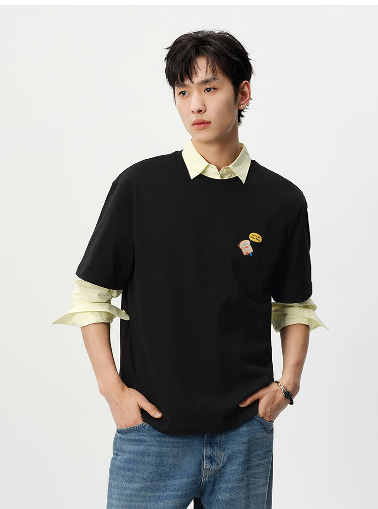 Semir Wang Anyu Collaboration BB Co-branded Embroidered Short Sleeve T-shirt Men Summer 2026 Base Shirt 109326100204 30
