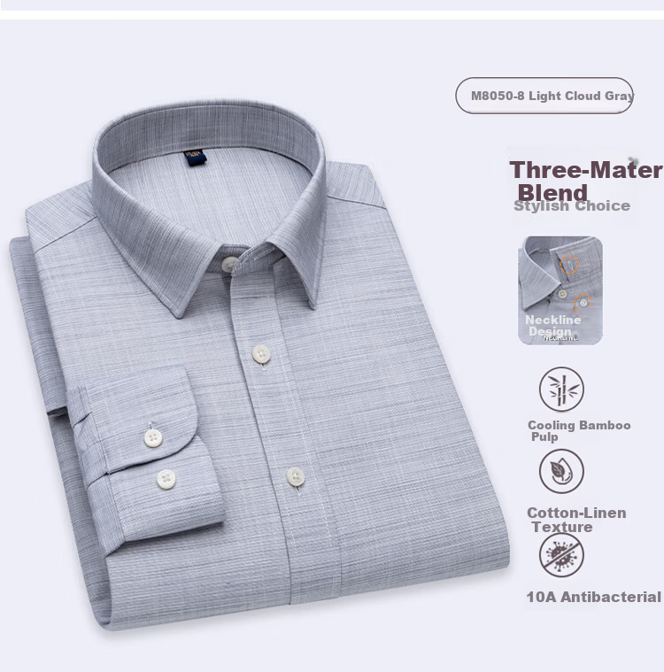 FIRS Linen Blend Long Sleeve Shirt Men New Casual Breathable Textured Cotton Linen Antibacterial Shirt 14