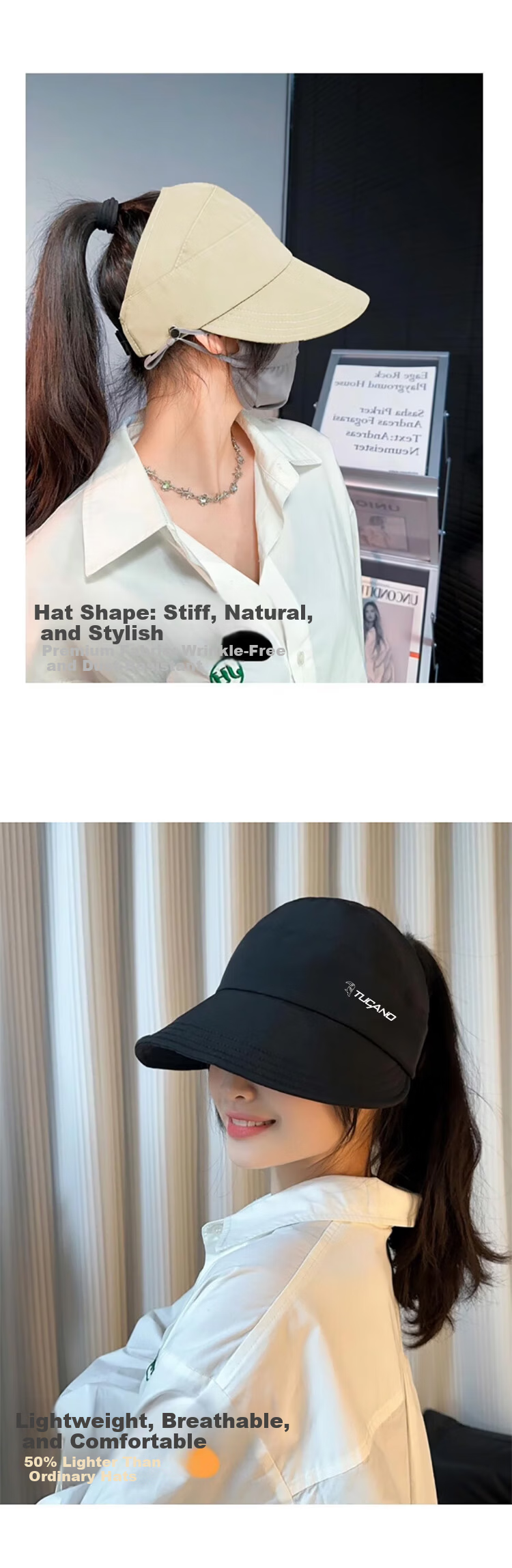 TUCANO Women's Summer Sun Protection Bucket Hat Open Top 2025 New Face-Slimming UV Protection Cap 6
