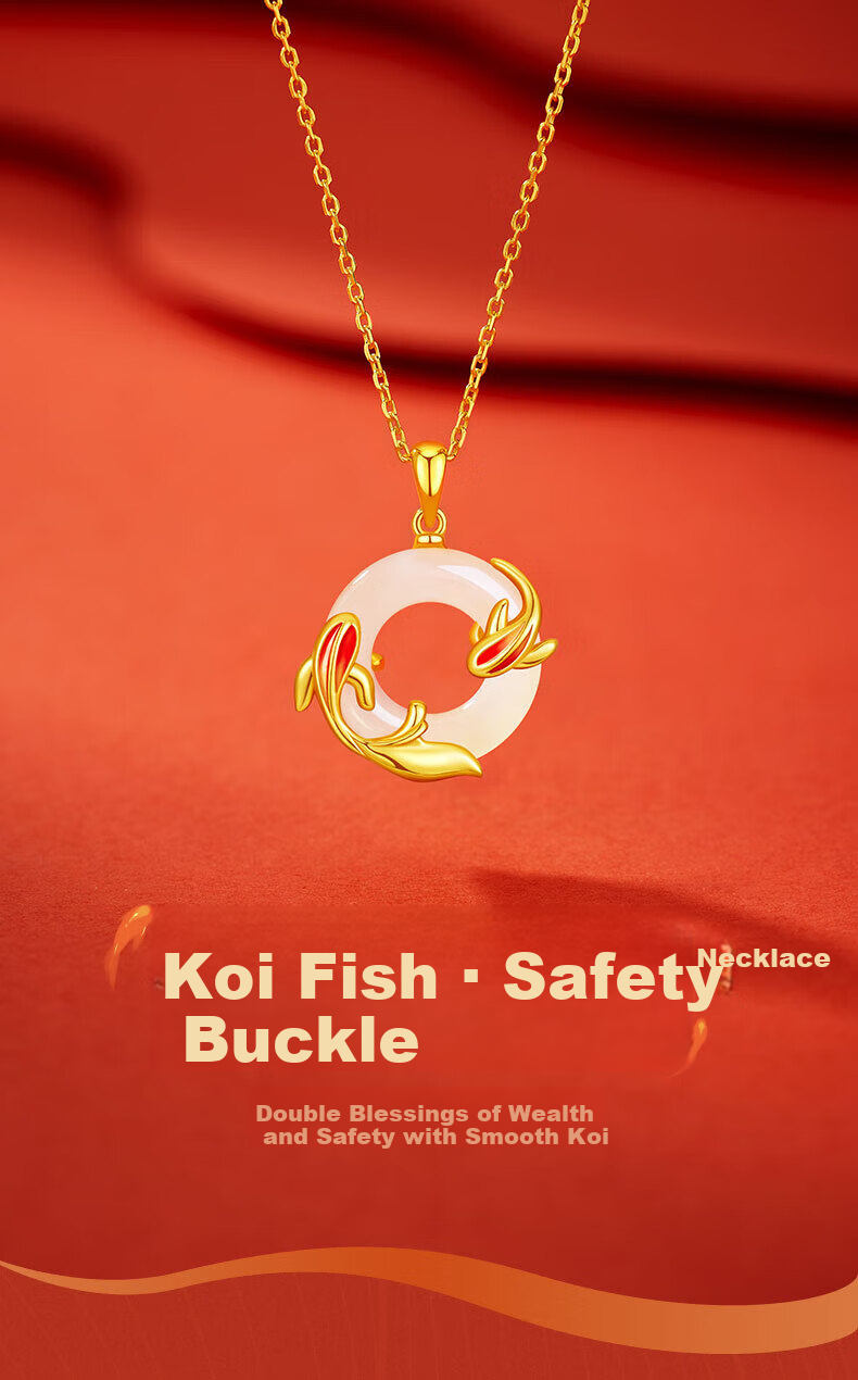 Zhenshang Silver China Gold Koi Fish Safety Buckle Silver Necklace Hetian Jade Pendant Women's Birthday Gift for Girlfriend Wife S925 1