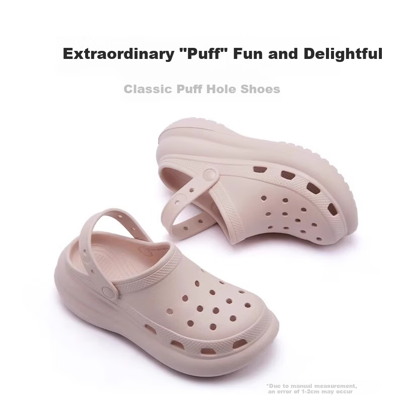 XGGC Puff Hole Shoes for Women Summer Trendy Girl Student Beach Open Toe Sandals Black 35-36 1