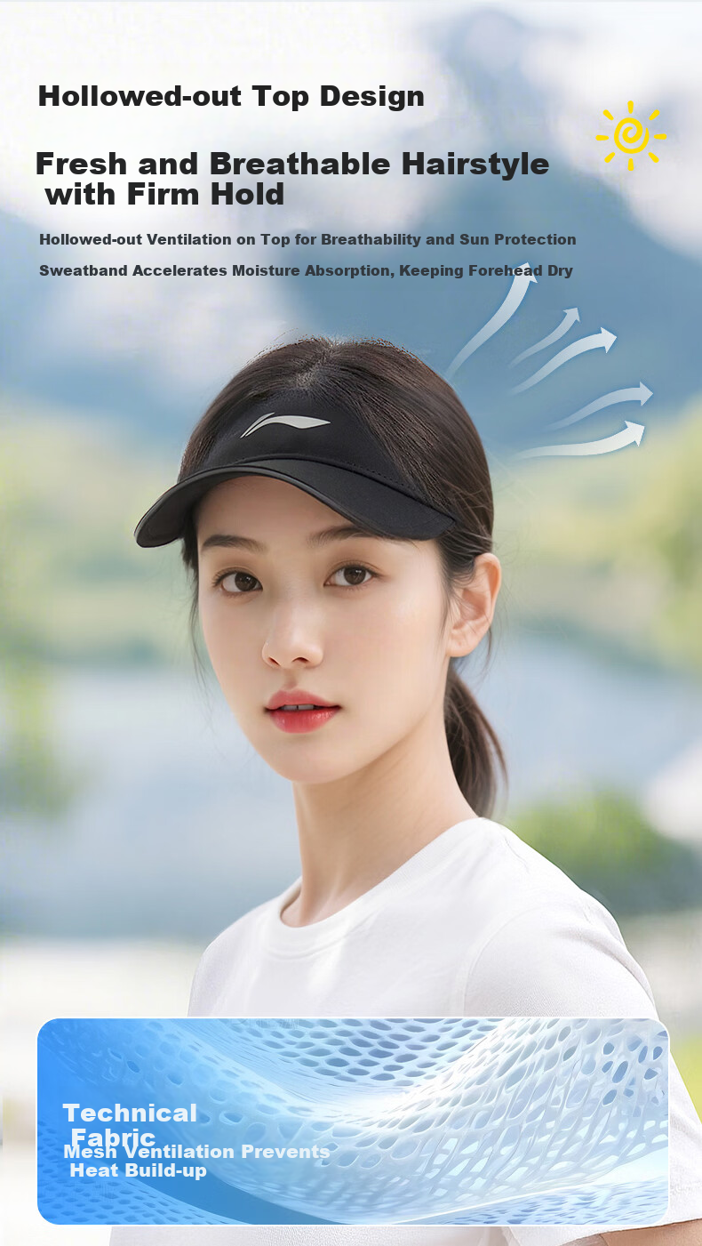 LI-NING Open-Top Sun Hat Unisex Sunshade Cap Running Sports Sun Protection Quick-Dry Outdoor Marathon Tennis Cap 10