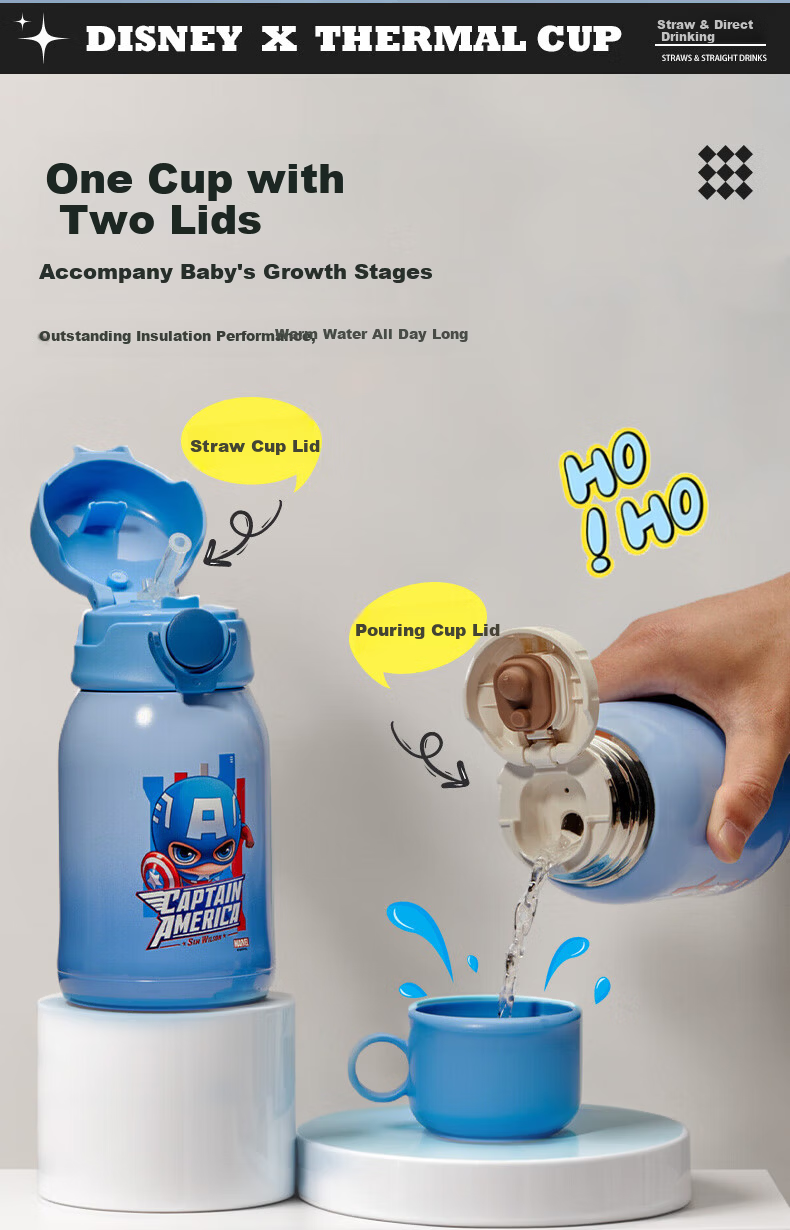 Dishini Insulated Water Bottle for Children with Straw, 316 Stainless Steel Large Capacity Spring Lid Portable Direct Drinking Water Cup for Boys And Girls Elementary School Students 5