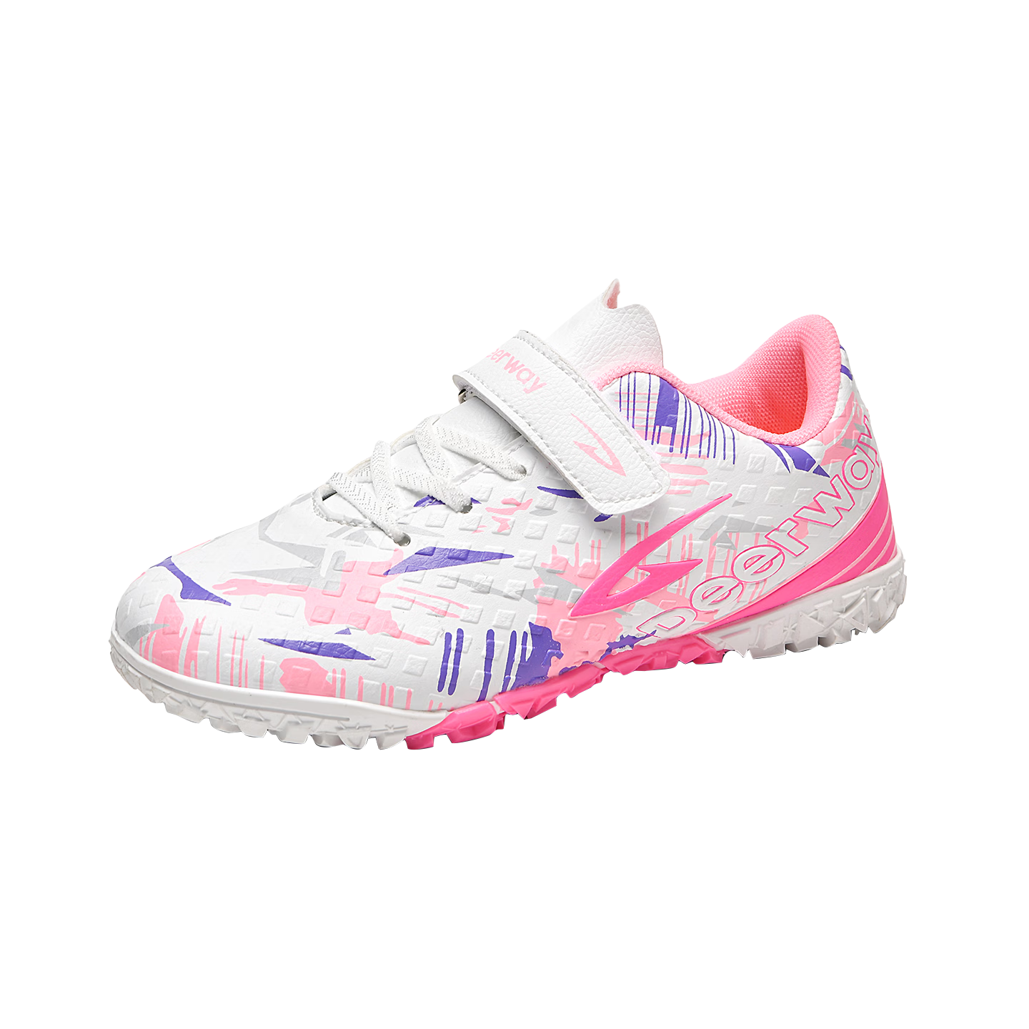DEERWAY Kids Soccer Shoes TF Turf Studs Ages 6-12 Slip-On School Grass Football Training White Pink Purple Size 39