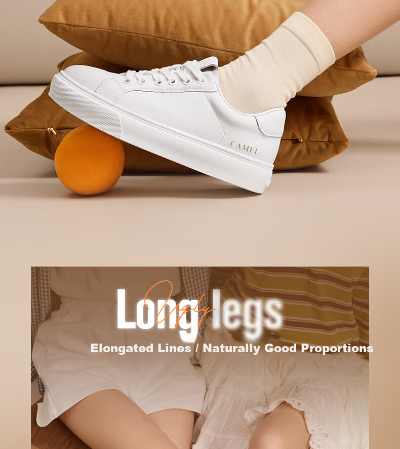 CAMEL Women's Minimalist Casual White Leather Flat Lace-up Sneakers L24S504610 White 40 8