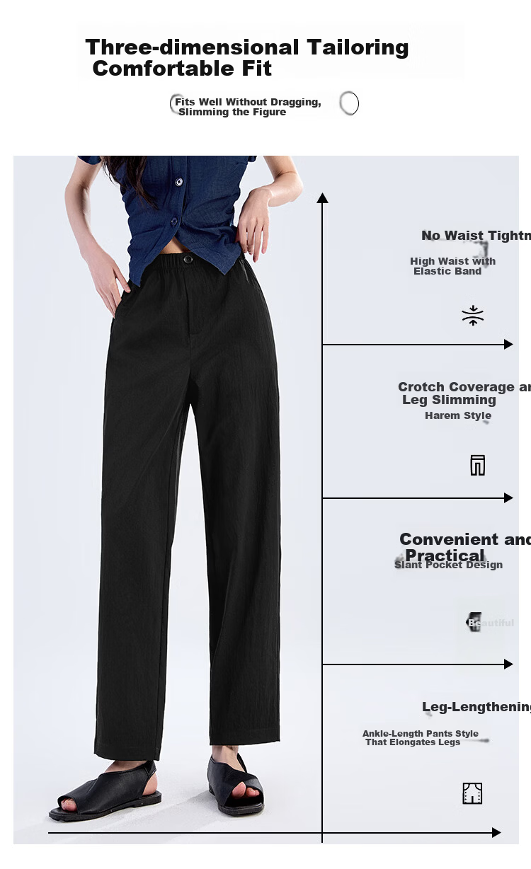 Free Style Women's Nine-Point Harem Pants Summer Thin High Waist Slim Loose Straight-Leg Casual Trousers 2026 New Arrival 2