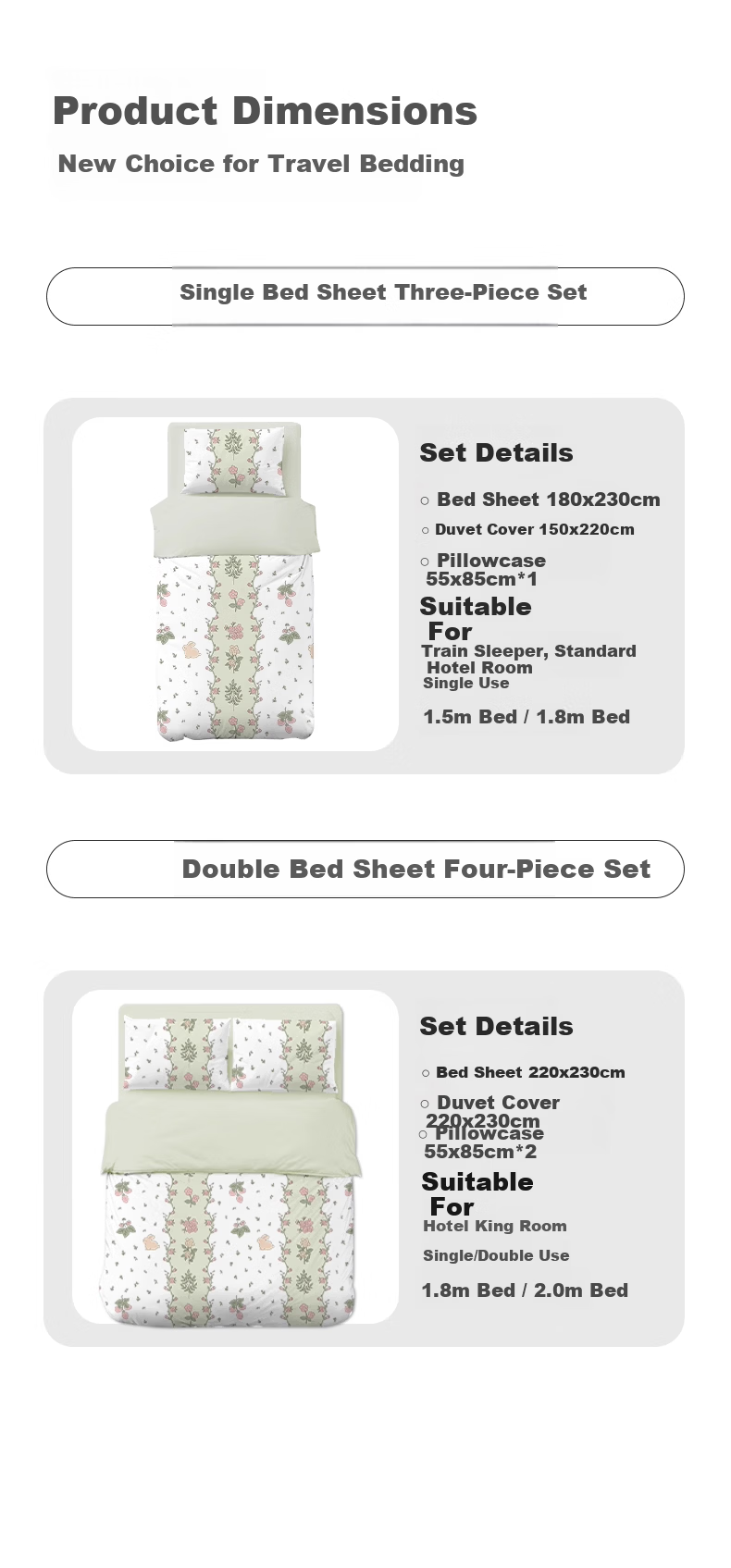 Dr. Chu Disposable 4-Piece Bedding Set for Train Sleeper, 3-Piece Thickened Single Bed Sheet and Duvet Cover, Hotel Use 8