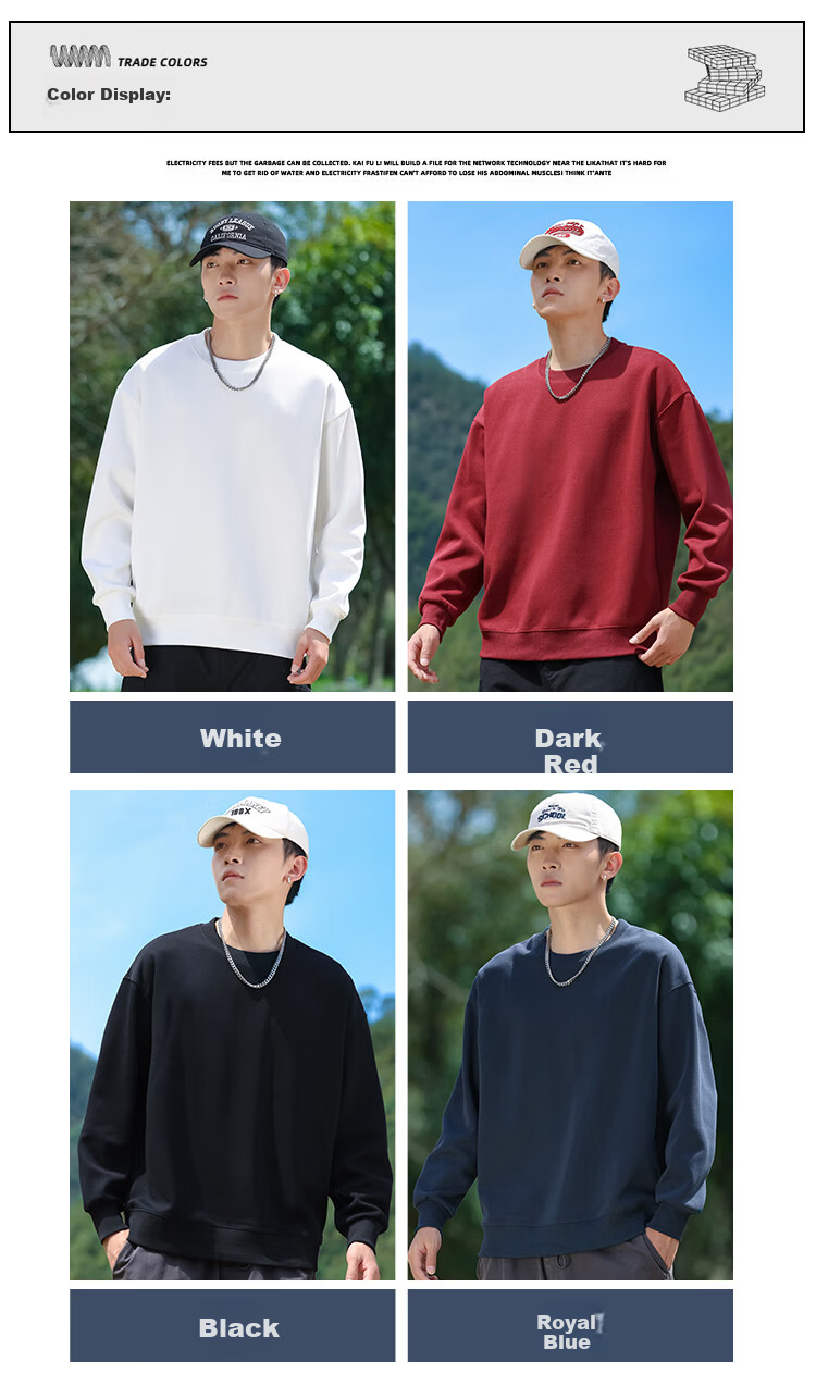 EASTERN CAMEL Men's Autumn Winter Crew Neck Solid Heavyweight Drop Shoulder Long Sleeve Outdoor Pullover Sweatshirt White XL 2