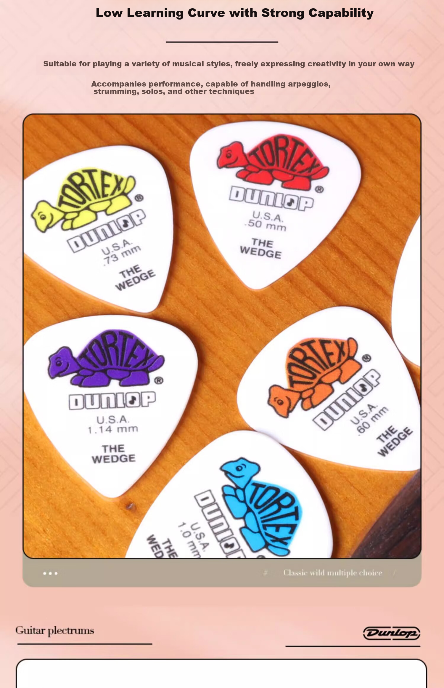 DUNLOP Colored Little Turtle Guitar Picks, Acoustic Folk String Skimming Quick Play, 424R Series, 6 Picks with Varying Thickness 14