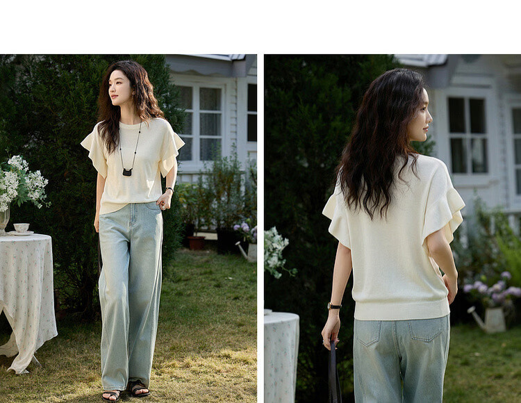Demana Summer Cloud Soft Breathable Raglan Sleeve Knit Top with Mulberry Silk/Cotton, Elegant Hem Sweater for Women 10