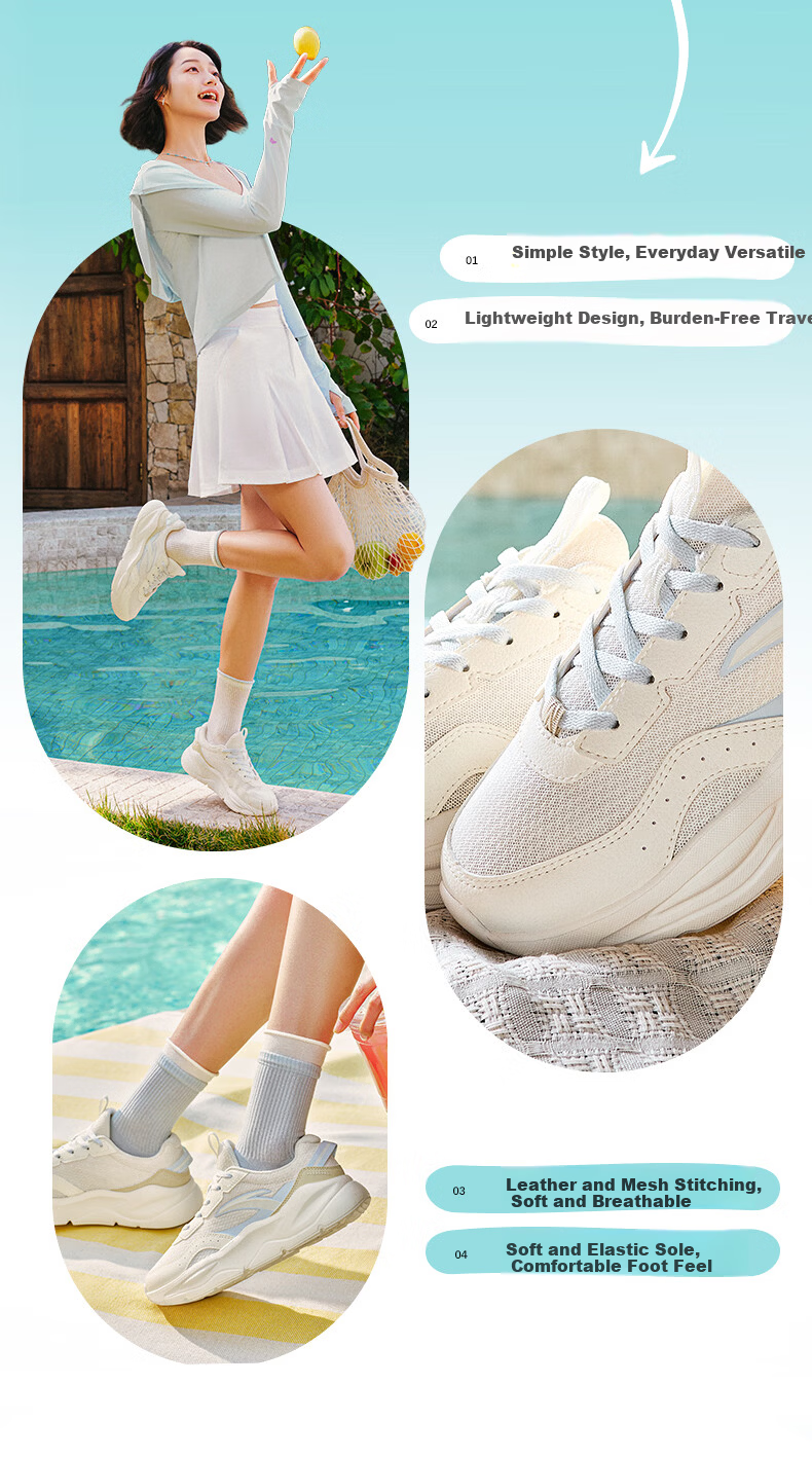 Anta Unrestrained Casual Women's Shoes Summer Mesh Breathable Lightweight Comfortable Thick Sole Height Increasing Fitness Jump Rope Running Sports Shoes 4