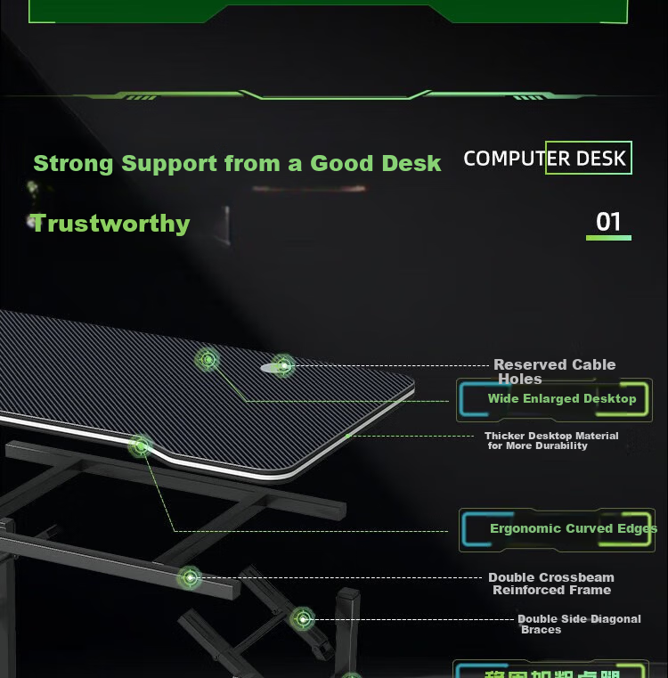 Anerya No-Installation Computer Desk Desktop Home Gaming Office Writing Desk Bedside 80x40cm 2