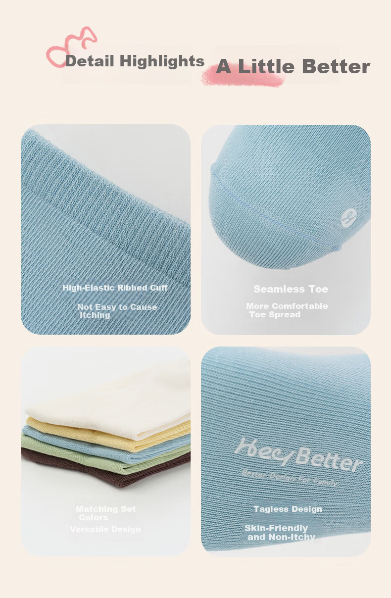 HeyBetter Children's Knitted Socks - Off-White/light Yellow/lime Green/sea Blue/chestnut Brown (Five Colors) L 10
