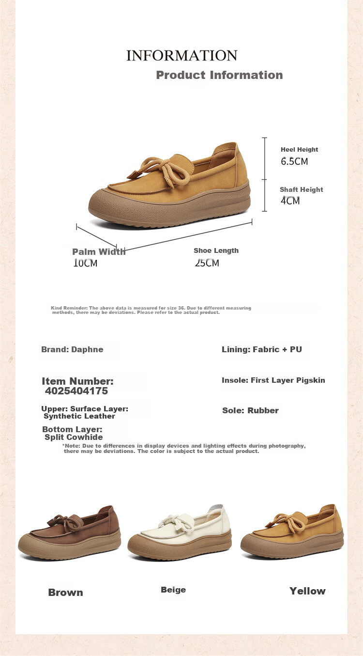 Daphne Loafers New Retro Casual Slip-On Soft Sole Versatile Shoes 4025404175 Beige Size 37 3