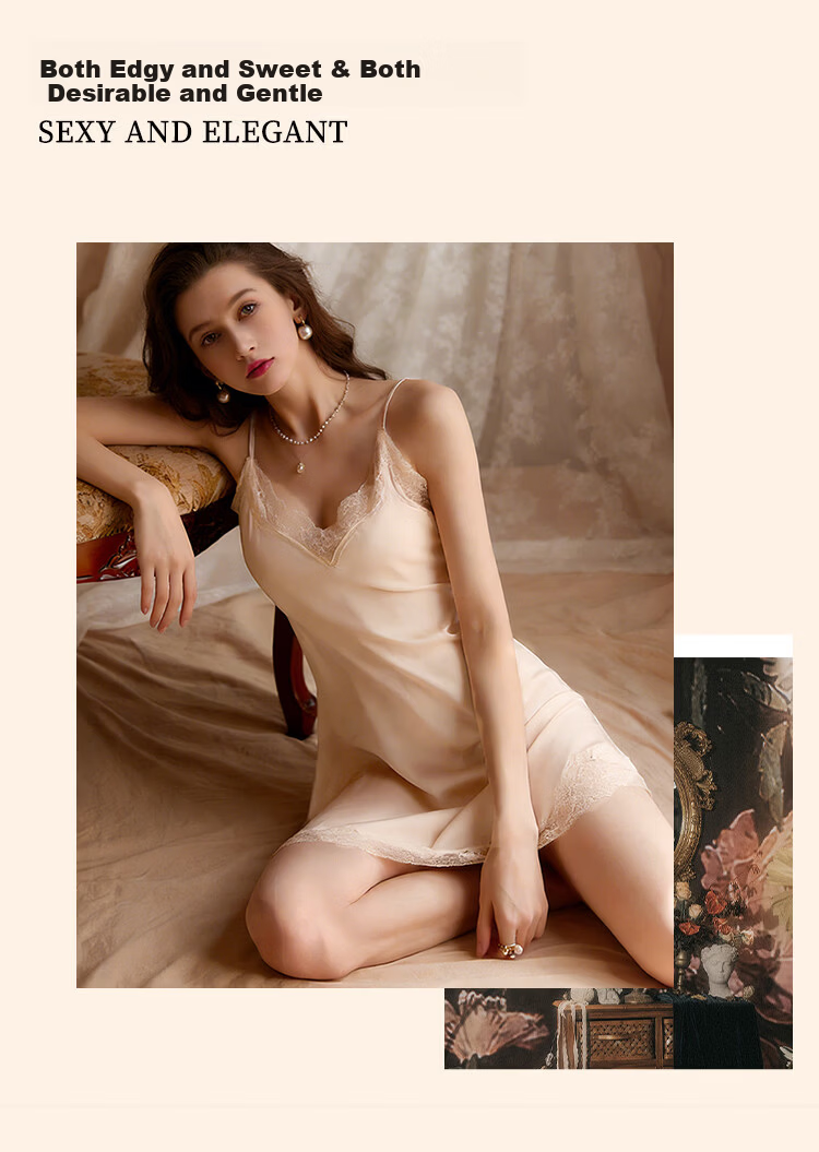 Miiow Women's Ice Silk Luxury Sexy Lace Pure Desire Style Spring Summer New Ice Snow Silk Camisole Nightdress 10