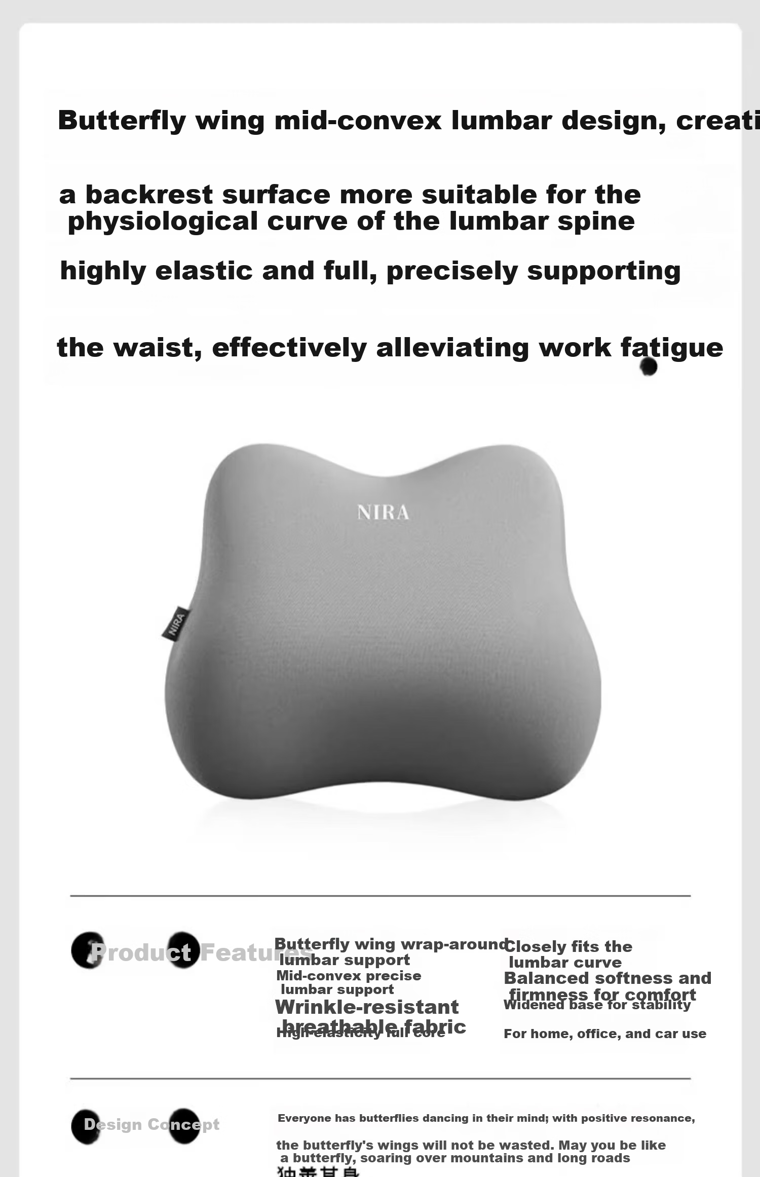 Nila Lumbar Support Office Cushion Seat Pad Workstation Long Sitting Waist Pillow Backrest Cushion Lumbar Support Pad Waist Protector 1