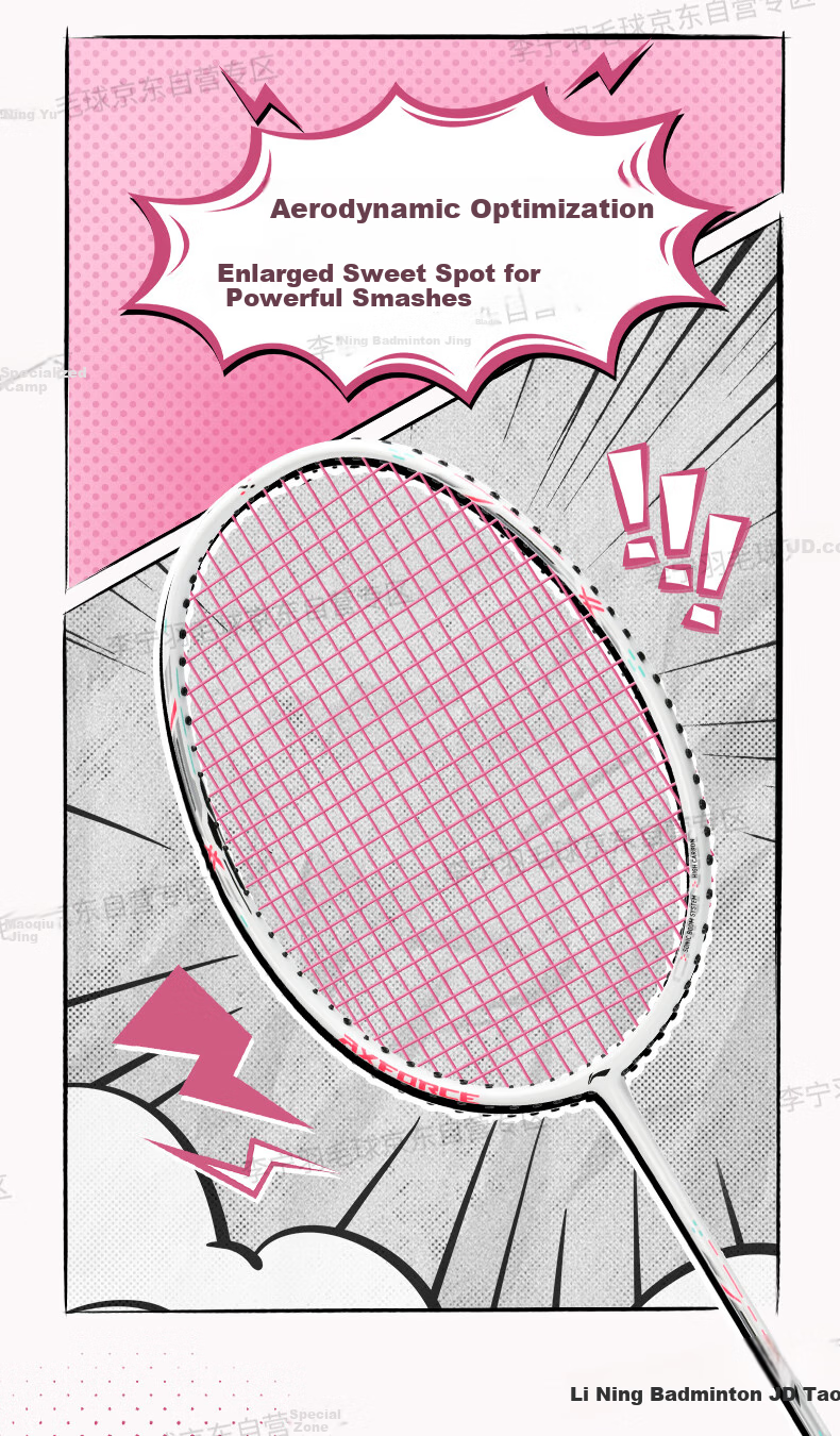 LI-NING Thunder Mini 4U Full Carbon Offensive Lightweight High Tension Badminton Racket White with Pre-Strung Pink Strings 4